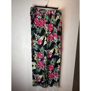 signature collection, floral print flowy pants, rayon, large